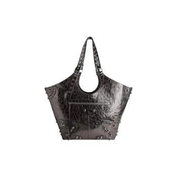 Balenciaga Le Cagole Sheepskin Handbag Large Size Women's Metal Gray