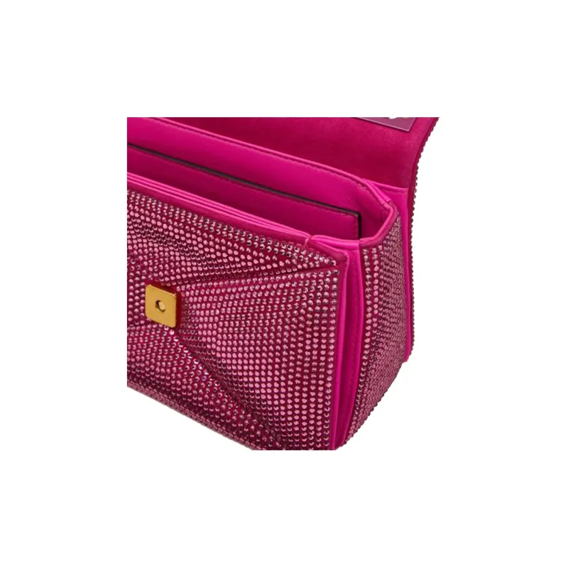 Valentino One Stud Rhinestone Embroidery Crossbody Bag, Shoulder Bag Women's Pink-3
