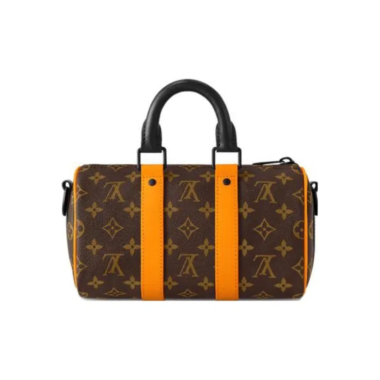 LOUIS VUITTON Keepall Coated Canvas With Leather Shoulder Bag, Crossbody Bag, Handbag Regular Women's Brown/Orange-2