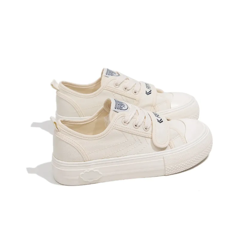 Feiyue Anti Slip Wear Resistant Low Top Platform Canvas Shoes Women's Beige-2