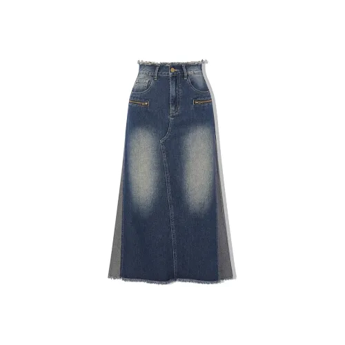 LA CRAWFISH Denim Long Skirts Women's Vintage Blue