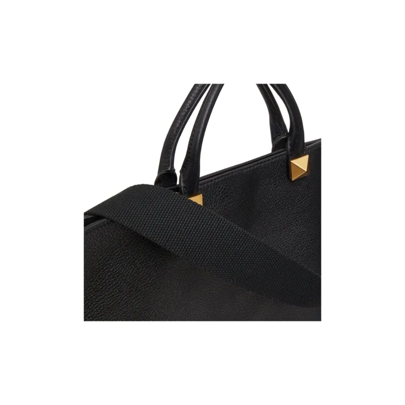Valentino Cow Leather Tote Bag, Shopping Bag, Shoulder Bag, Crossbody Bag, Handbag Unisex Black-3
