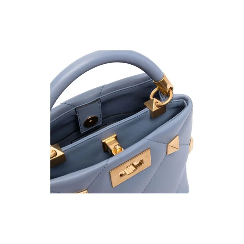 Valentino Roman Stud Sheepskin Shoulder Bag Crossbody Bag Handbag Small Size Women's Blue-4
