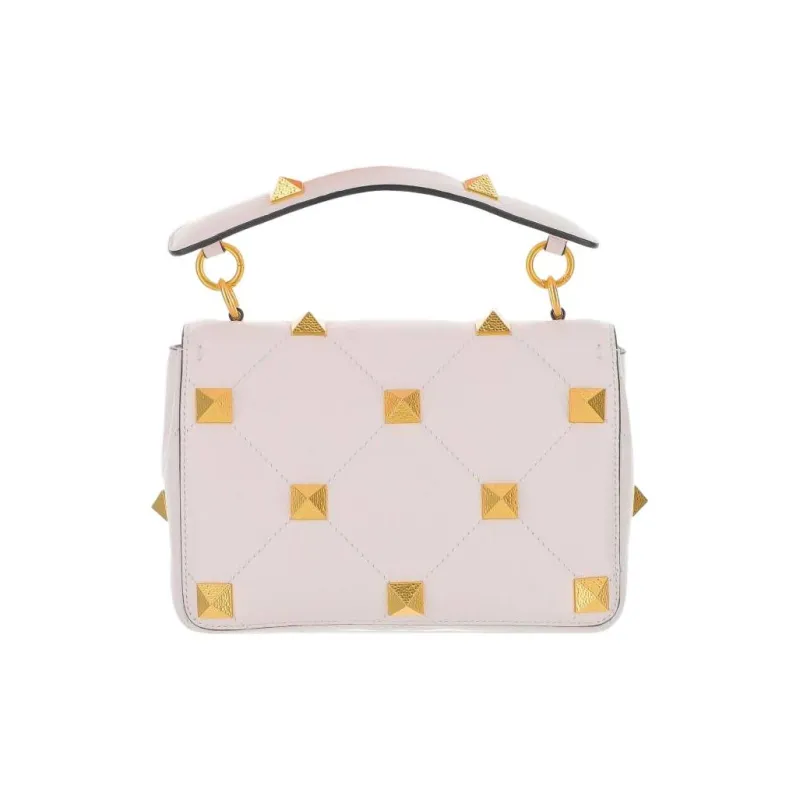Valentino Roman Stud Grained Calfskin Portable Crossbody Bag Shoulder Bag Medium Size Women's White-2