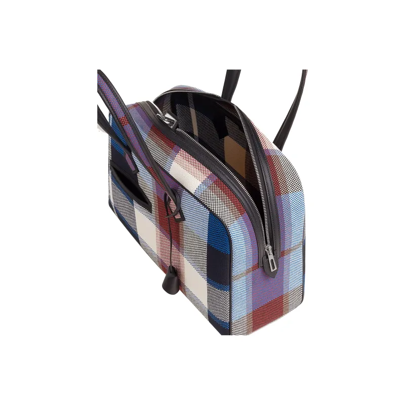 HERMES Canvas With Swift Calfskin Handbag Women's Marine Blue/Light Beige/Black/Billiard Blue/Black-2