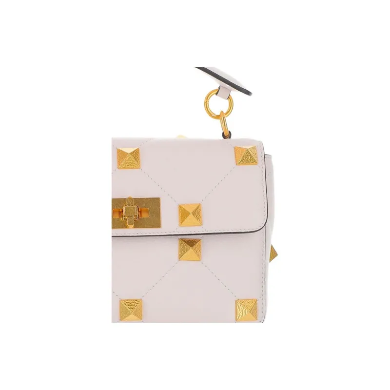 Valentino Roman Stud Grained Calfskin Portable Crossbody Bag Shoulder Bag Medium Size Women's White-4