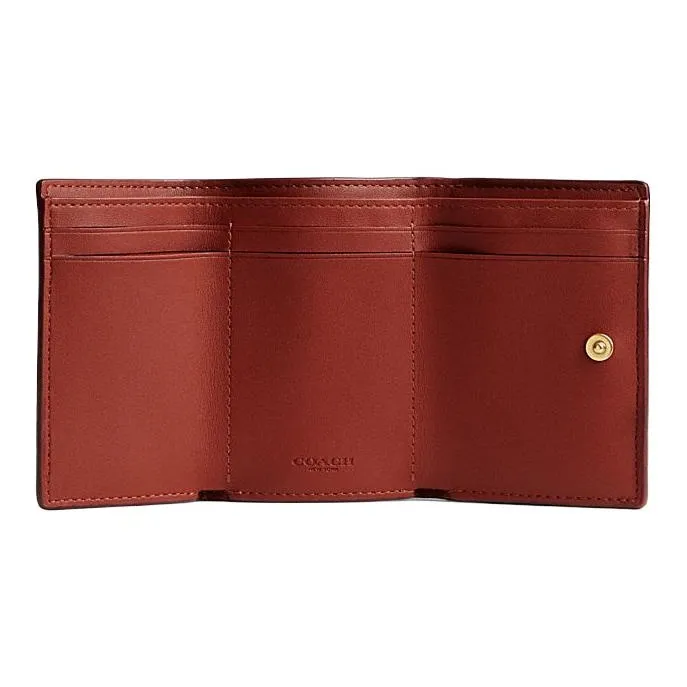 COACH Trifold Wallet Coated Canvas With Calfskin Coin Purses Wallets Regular Women's Brown & Khaki-4