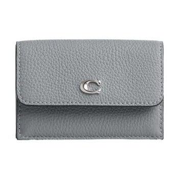 COACH Trifold Wallet Polished Pebbled Leather Coin Purses Wallets Mini Women's Gray