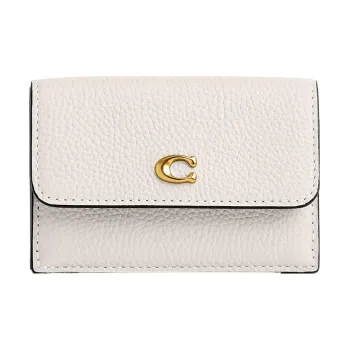 COACH Trifold Wallet Pebbled Leather Coin Purse Wallet Regular Women's White