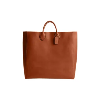 COACH Vegetable-Tanned Leather Tote Bag Shopping Bag Handbags Large Size Women's Tan
