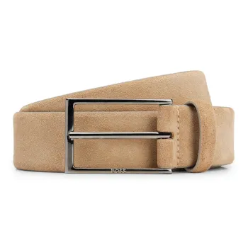 HUGO BOSS Logo Letter Emblem Engraved Pin Buckle Cow Leather Belts Men's Brown Width 3.5CM
