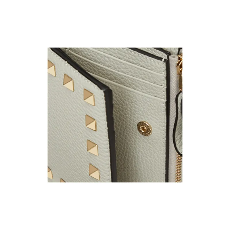 Valentino Rockstud Grained Calfskin Wallet Coin Purse Card Holder Small Size Women's Gray-4