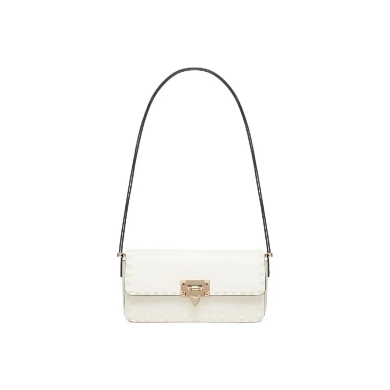 Valentino Rockstud Smooth Calf Leather Handbag Shoulder Bag Women's Ivory White-0