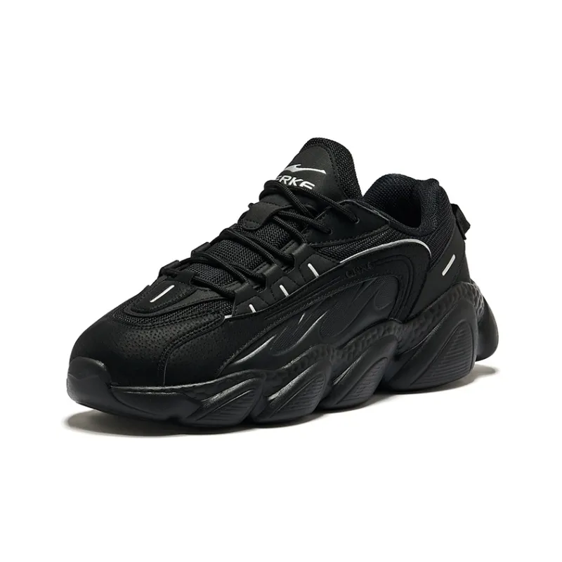 Erke Cushioned Slip Resistant Abrasion Resistant Low Top Casual Running Shoes Men's Jet Black-2