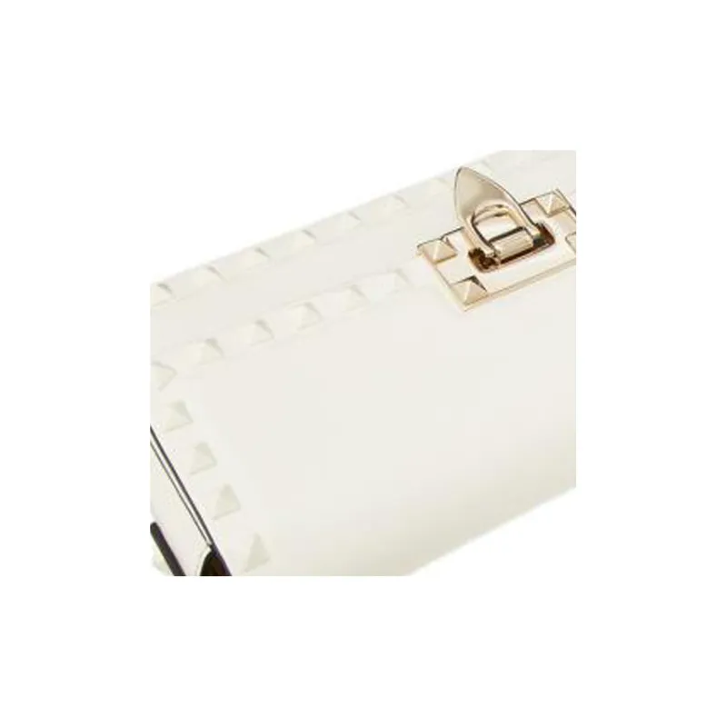 Valentino Rockstud Smooth Calf Leather Handbag Shoulder Bag Women's Ivory White-6