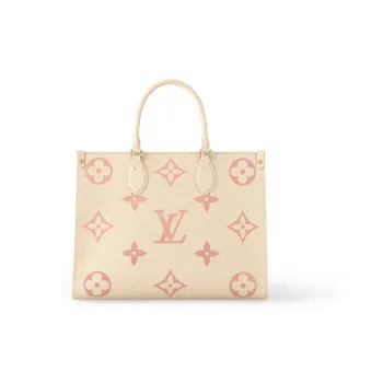 LOUIS VUITTON ONTHEGO Embossed Cow Leather Tote Bag, Shopping Bag, Handbag Medium Size Women's Cream White/Pink