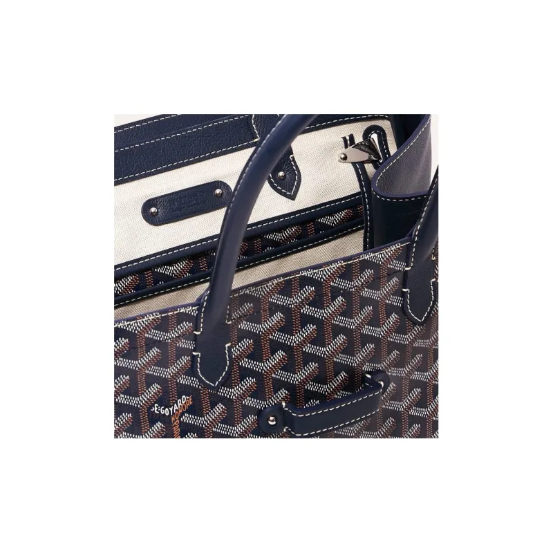GOYARD Saigon Canvas With Leather Xigong Tote Handbags Shoulder Bags Large Size Unisex Marine Blue-6