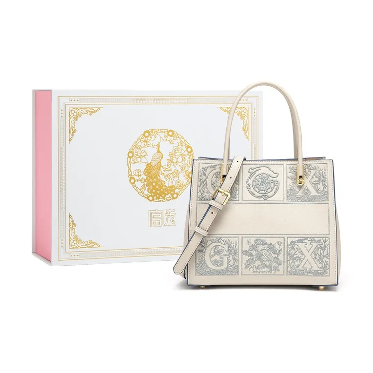 Gong Xuan Cow Leather Tote Bag, Shopping Bag, Shoulder Bag, Crossbody Bag, Handbag Tubas Women's White-10