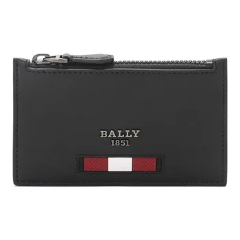 BALLY Cow Leather Card Holder Leather Clip Wallet Men's Black Red White Decoration
