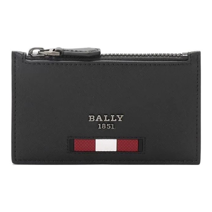 BALLY Cow Leather Card Holder Leather Clip Wallet Men's Black Red White Decoration-0