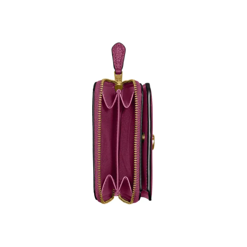 COACH Billfold Wallet Pebbled Leather Card Holder Wallet Regular Women's Dark Plum-1
