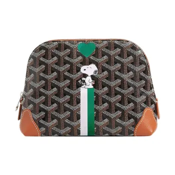 GOYARD Vendôme Canvas With Calfskin Dog's Teeth Toiletry Bag Makeup Bag Women's Brown/Green Heart-Shaped Balloon