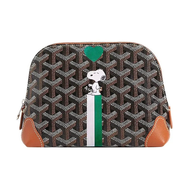 GOYARD Vendôme Canvas With Calfskin Dog's Teeth Toiletry Bag Makeup Bag Women's Brown/Green Heart-Shaped Balloon-0