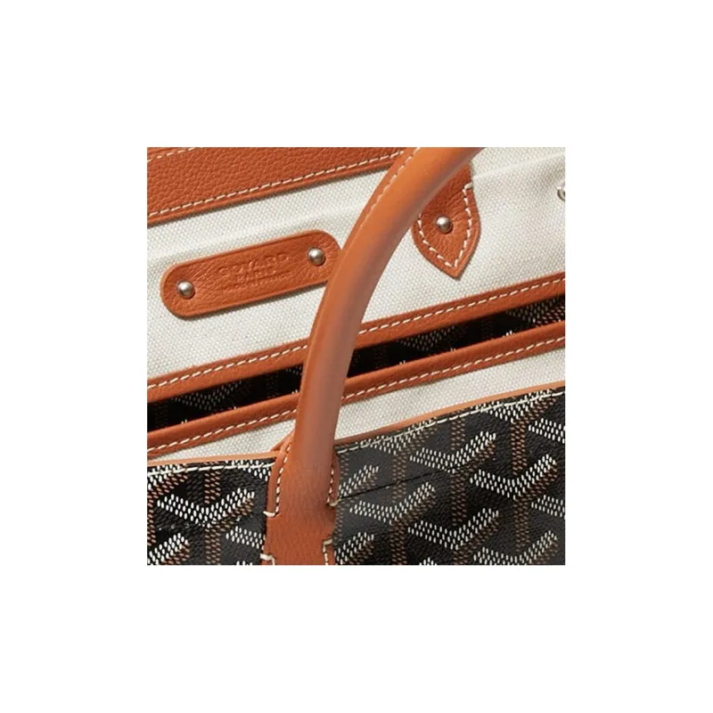 GOYARD Saigon Canvas With Leather Xigong Tote Handbags Shoulder Bags Large Size Unisex Black/Tan-6