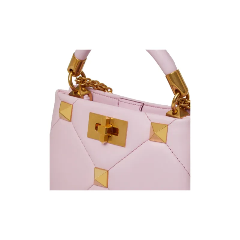 Valentino ROMAN STUD Sheepskin Handbag Shoulder Bag Crossbody Bag Mini Women's Pink Purple-4