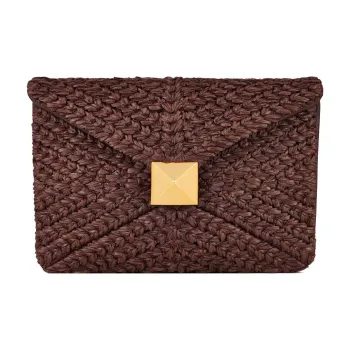 Valentino Raffia And Calfskin Detail Crossbody One Shoulder Clutch Regular Women's Brown