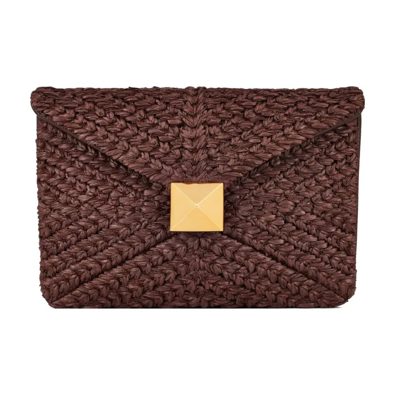 Valentino Raffia And Calfskin Detail Crossbody One Shoulder Clutch Regular Women's Brown-0