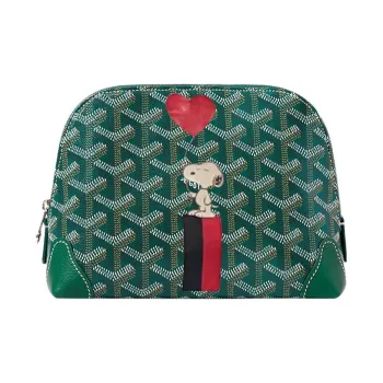 GOYARD Vendôme Canvas With Calfskin Dog's Teeth Toiletry Bag Makeup Bag Women's Green/Red Heart Balloons