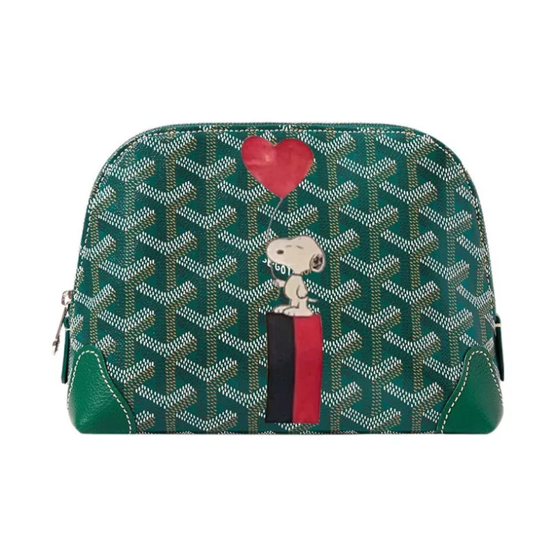 GOYARD Vendôme Canvas With Calfskin Dog's Teeth Toiletry Bag Makeup Bag Women's Green/Red Heart Balloons-0