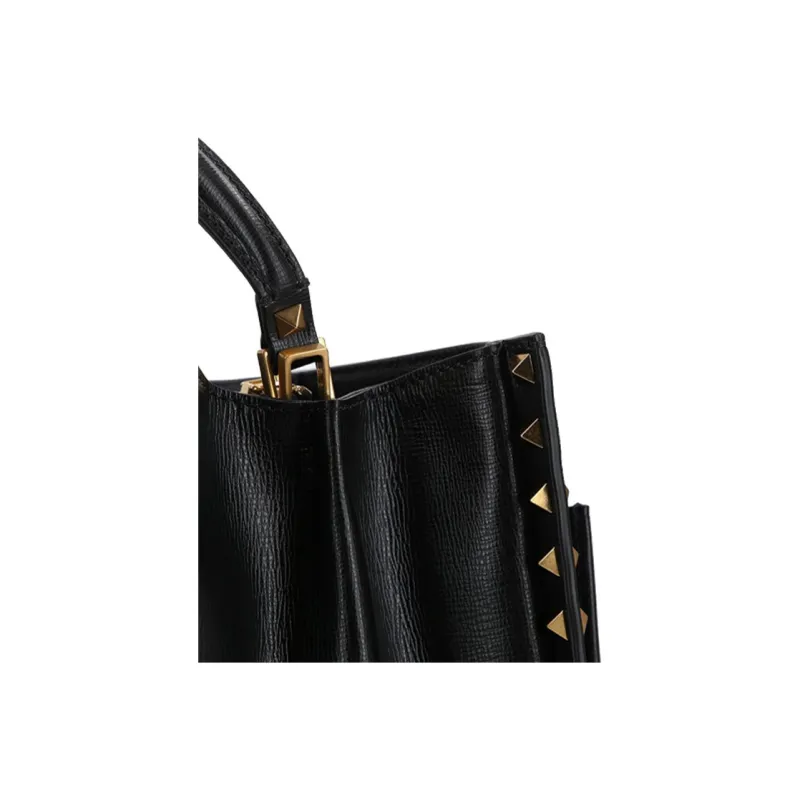 Valentino Rockstud Leather Handbag Medium Size Women's Black-3