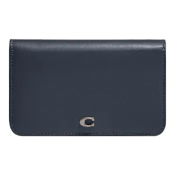 COACH Card Case Calfskin Coin Pocket Snap Closure Wallet Card Holder Mini Women's Navy
