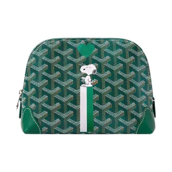 GOYARD Vendôme Canvas With Calfskin Dog's Teeth Toiletry Bag Makeup Bag Women's Green/Green Heart-Shaped Balloon