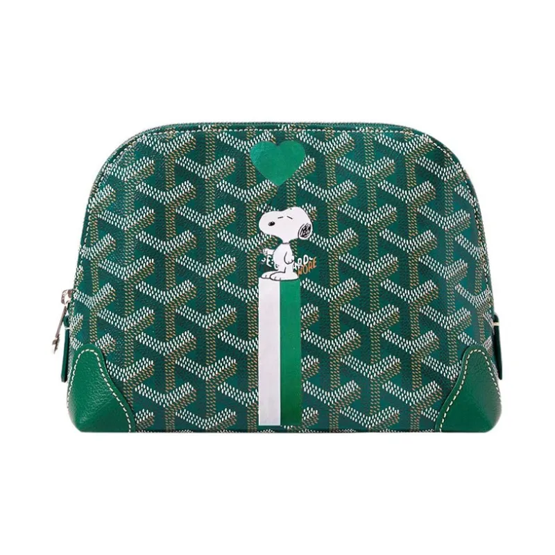 GOYARD Vendôme Canvas With Calfskin Dog's Teeth Toiletry Bag Makeup Bag Women's Green/Green Heart-Shaped Balloon-0