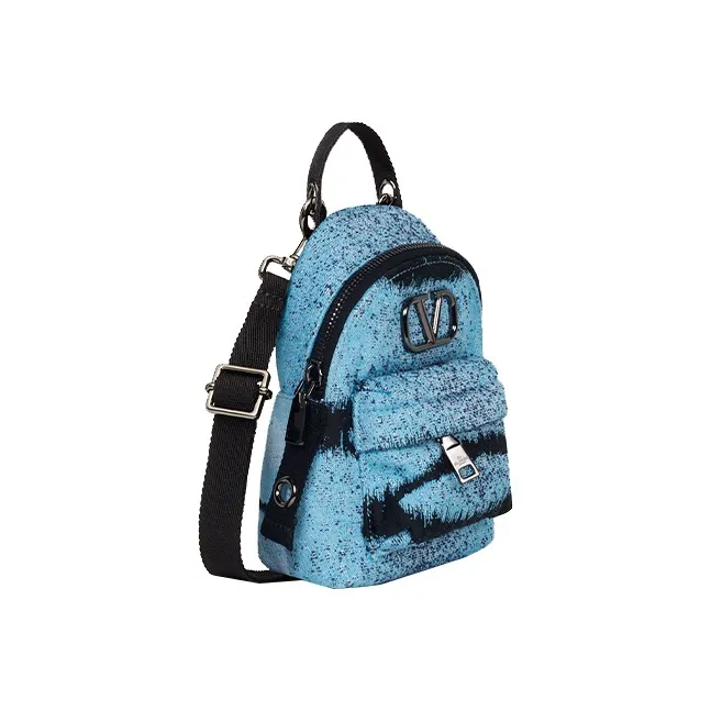 Valentino Tiger 1967 Jacquard Fabric Backpack Mini Light Blue & Black-1