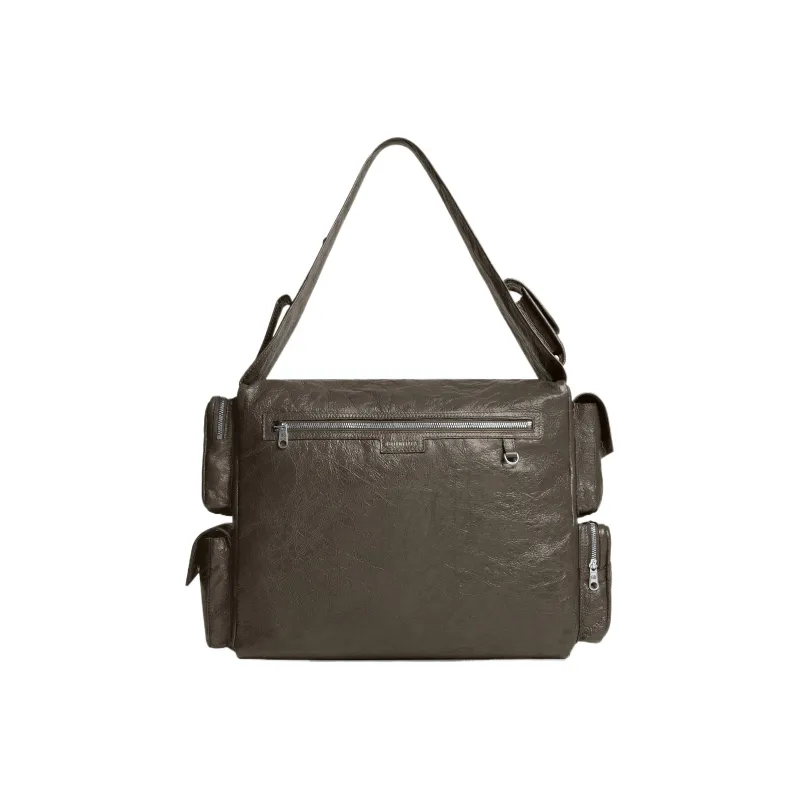 Balenciaga Superbusy Arena Sheepskin Fabric Blend Handbag Shoulder Bag Men's Dark Green-3