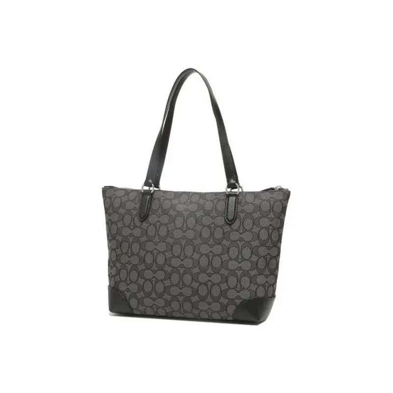 COACH City Zip Tote Fabric With Leather Tote Bag Shopping Bag Handbag Shoulder Bag Women's Black Gray Color-5