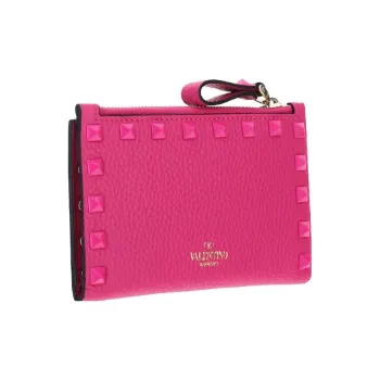 Valentino GARAVANI Calfskin Card Holder Wallet Women's Rose Red