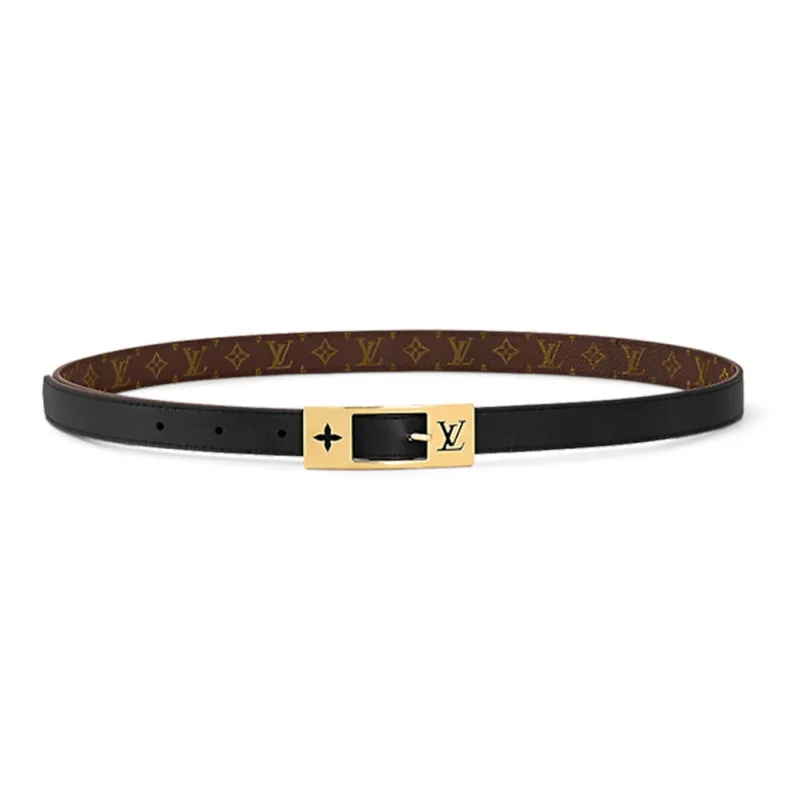 LOUIS VUITTON DUO Logo Print, Pin Buckle Leather Belts Unisex Brown Width 1.8cm-1