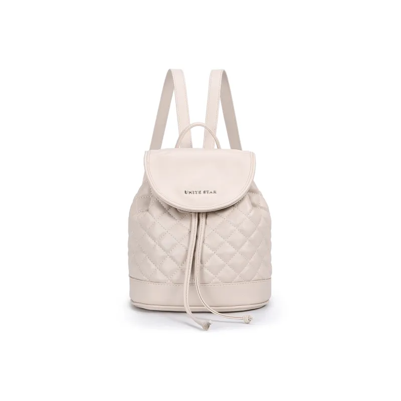 UNITE STAR Soft Leather, PU, Textile Bucket Bag Backpack Women's Cream Beige White/Black-0