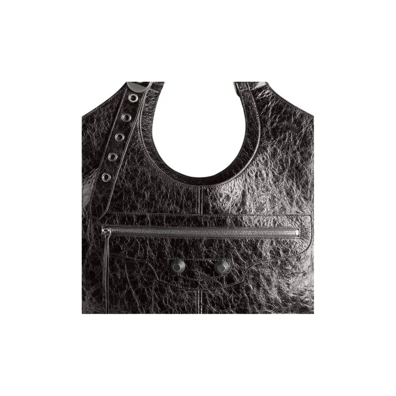 Balenciaga Le Cagole Sheepskin Handbag Large Size Women's Metal Gray-4