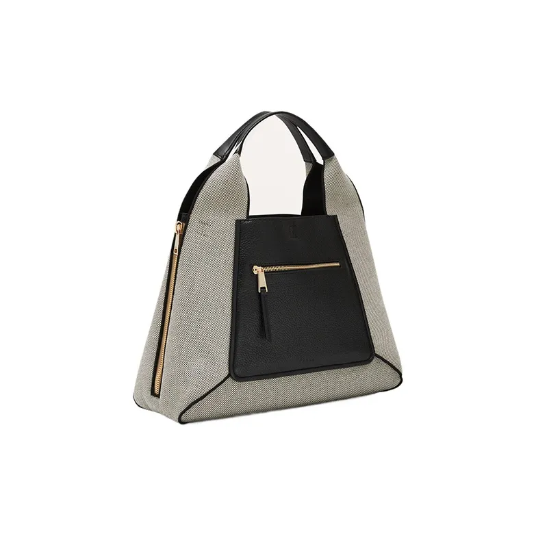 Furla Canvas With Calfskin Tote Bag Shopping Bag Shoulder Bag Crossbody Bag Handbag Large Size Women's Black/Gray-1