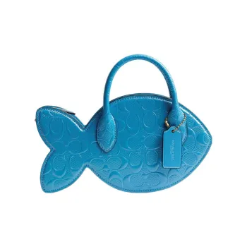 COACH Patent Leather Little Fish Bag, Shoulder Bag, Crossbody Bag, Handbag Medium Size Women's Blue