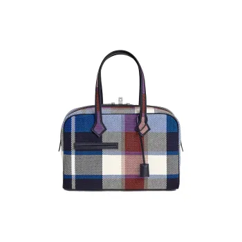 HERMES Canvas With Swift Calfskin Handbag Women's Marine Blue/Light Beige/Black/Billiard Blue/Black