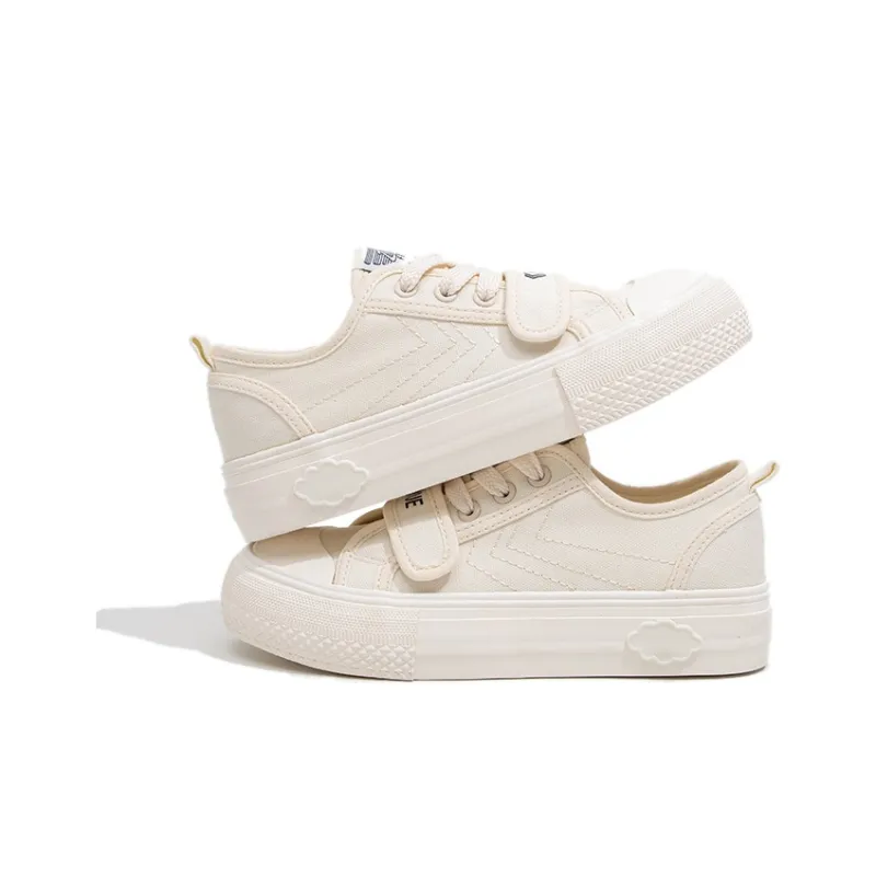 Feiyue Anti Slip Wear Resistant Low Top Platform Canvas Shoes Women's Beige-3