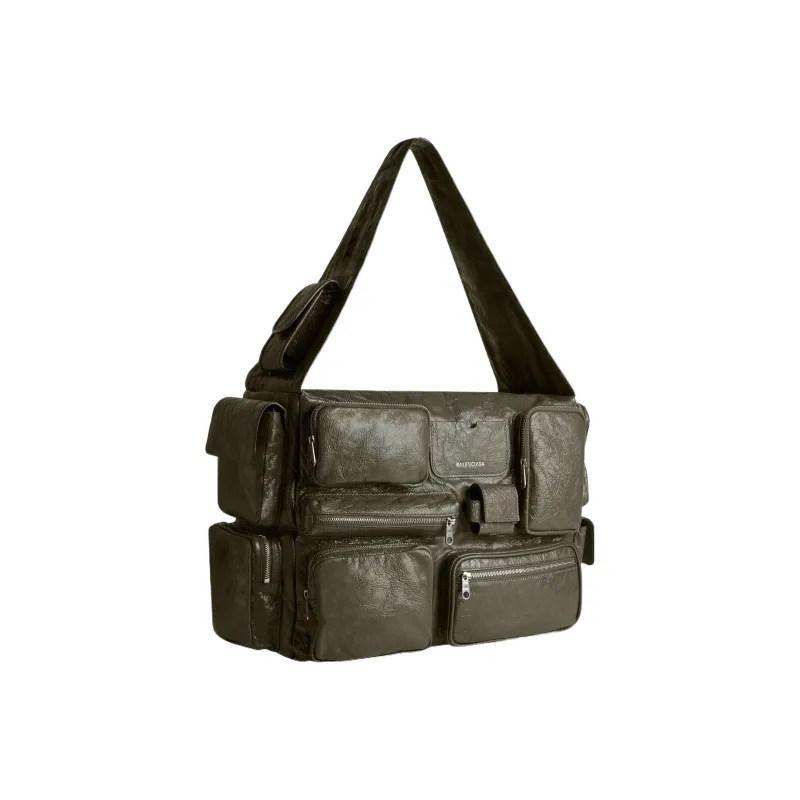 Balenciaga Superbusy Arena Sheepskin Fabric Blend Handbag Shoulder Bag Men's Dark Green-1