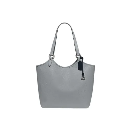 COACH Day Pebbled Leather With Coated Canvas Tote Bag Shopping Bag Handbag Shoulder Bag Women's Gray Blue